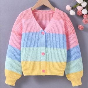SHEIN Girls Color Block Cardigan rainbow 6